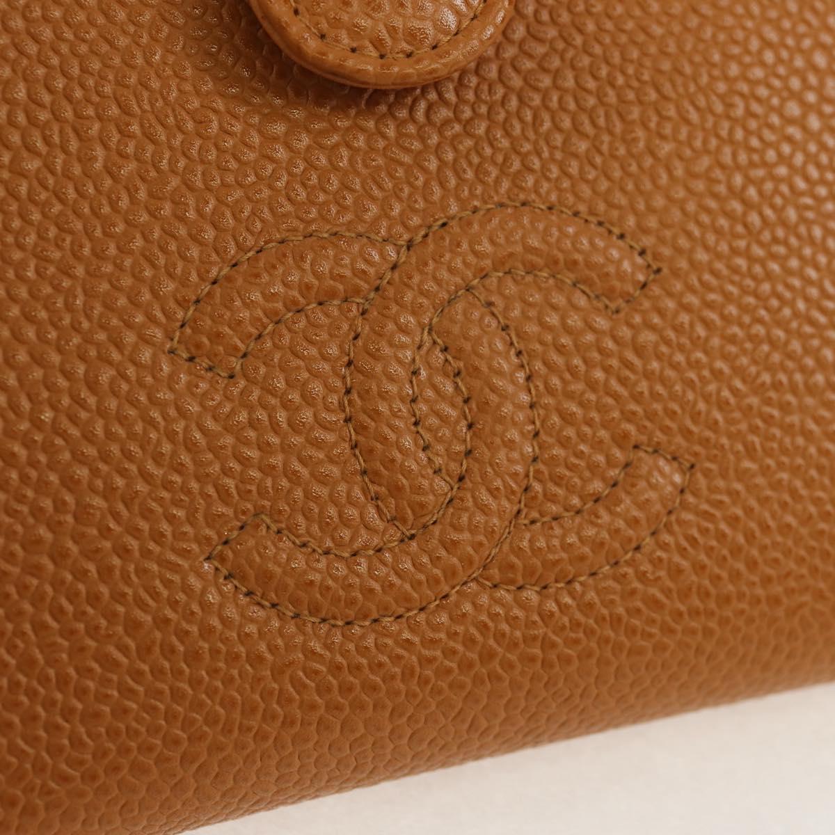 CHANEL Compact Wallet Caviar Skin Brown Gold CC Auth am9835V