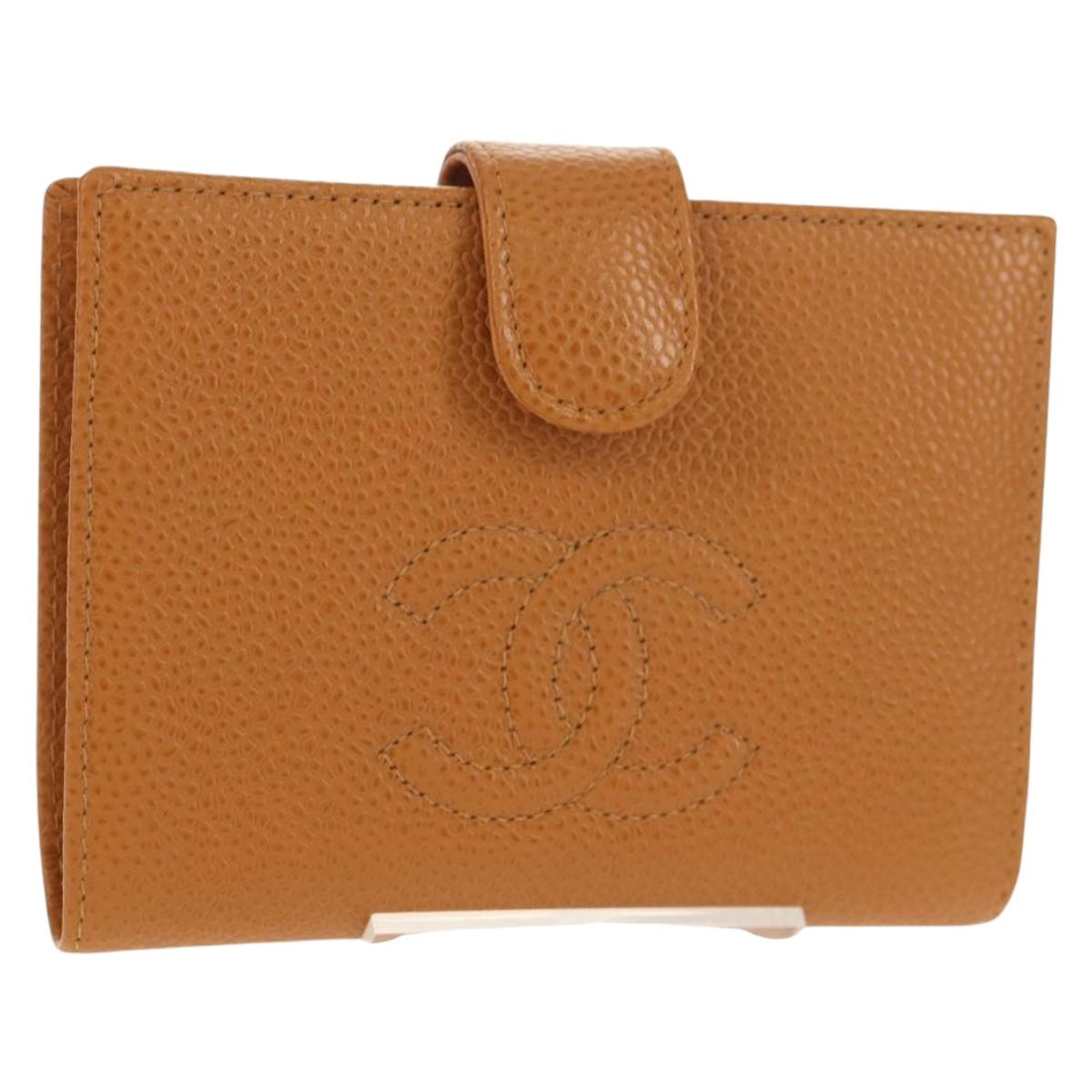 CHANEL Compact Wallet Caviar Skin Brown Gold CC Auth am9835V