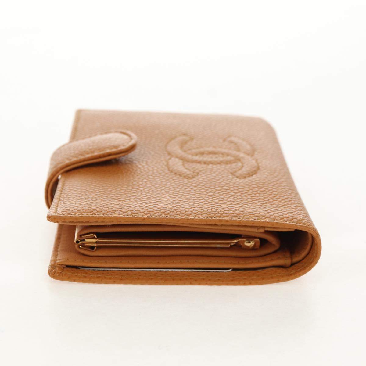 CHANEL Compact Wallet Caviar Skin Brown Gold CC Auth am9835V