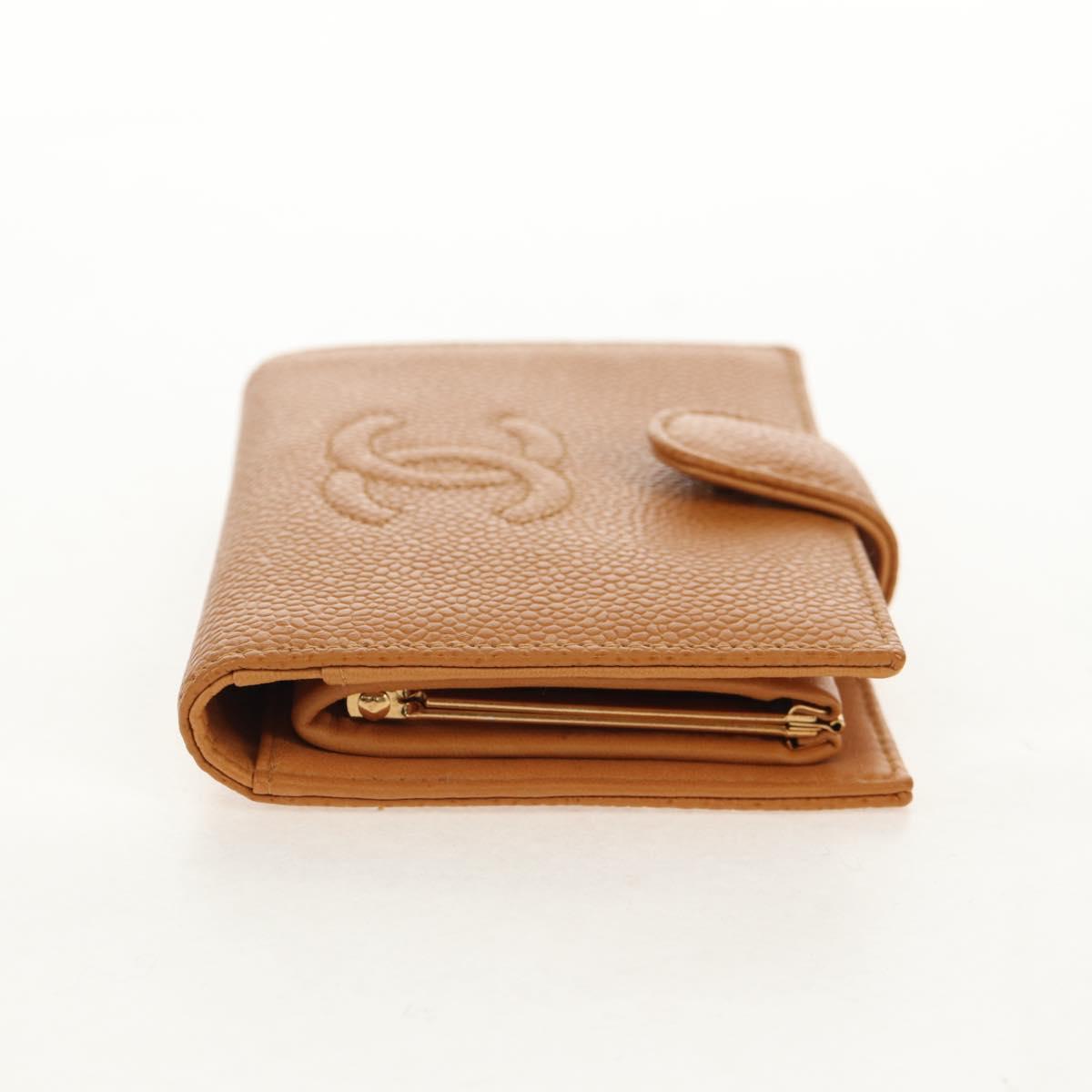 CHANEL Compact Wallet Caviar Skin Brown Gold CC Auth am9835V