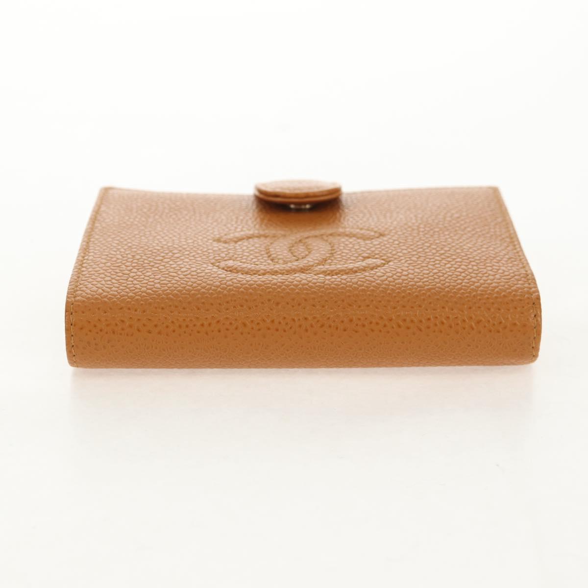 CHANEL Compact Wallet Caviar Skin Brown Gold CC Auth am9835V