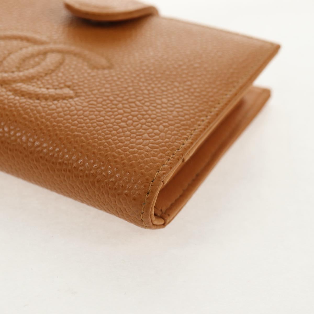 CHANEL Compact Wallet Caviar Skin Brown Gold CC Auth am9835V