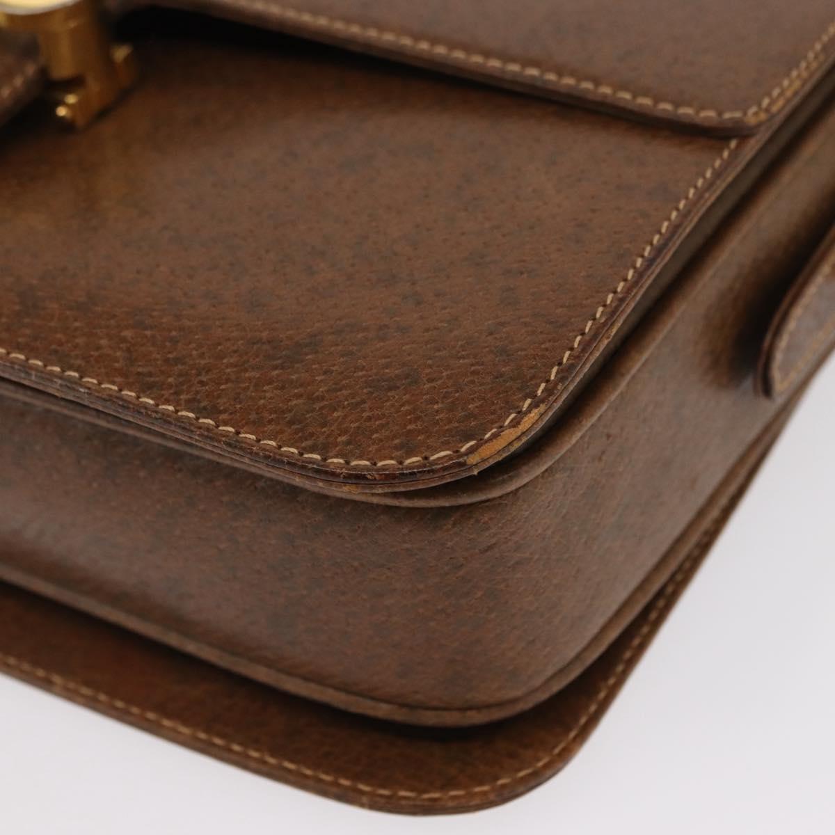 GUCCI Shoulder Bag Leather Brown Gold Auth am9842