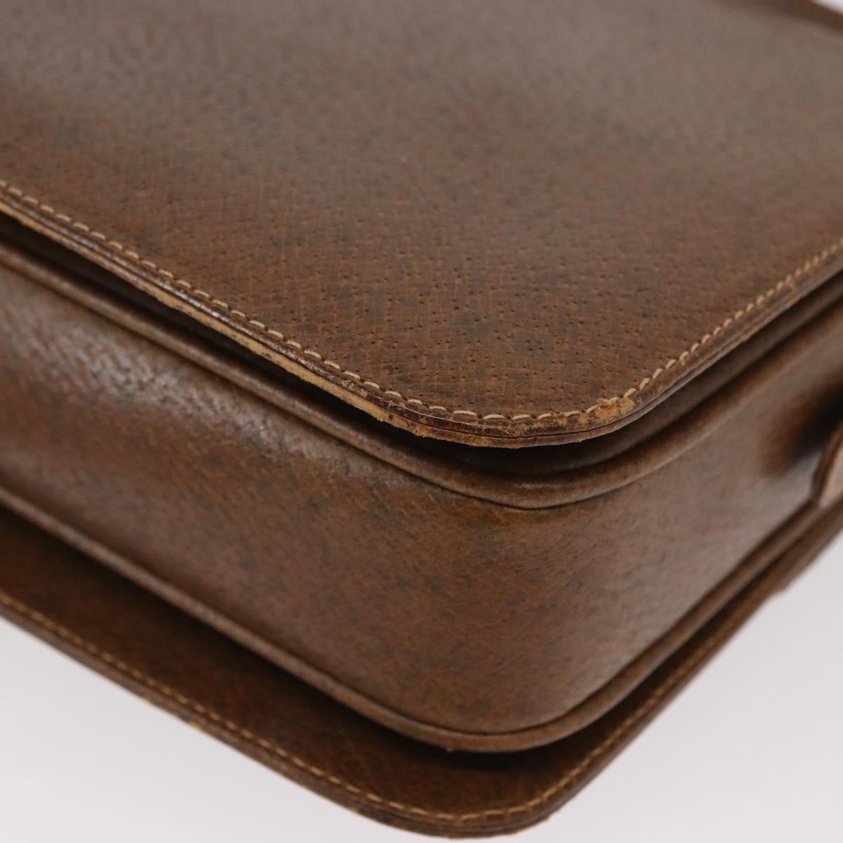 GUCCI Shoulder Bag Leather Brown Gold Auth am9842