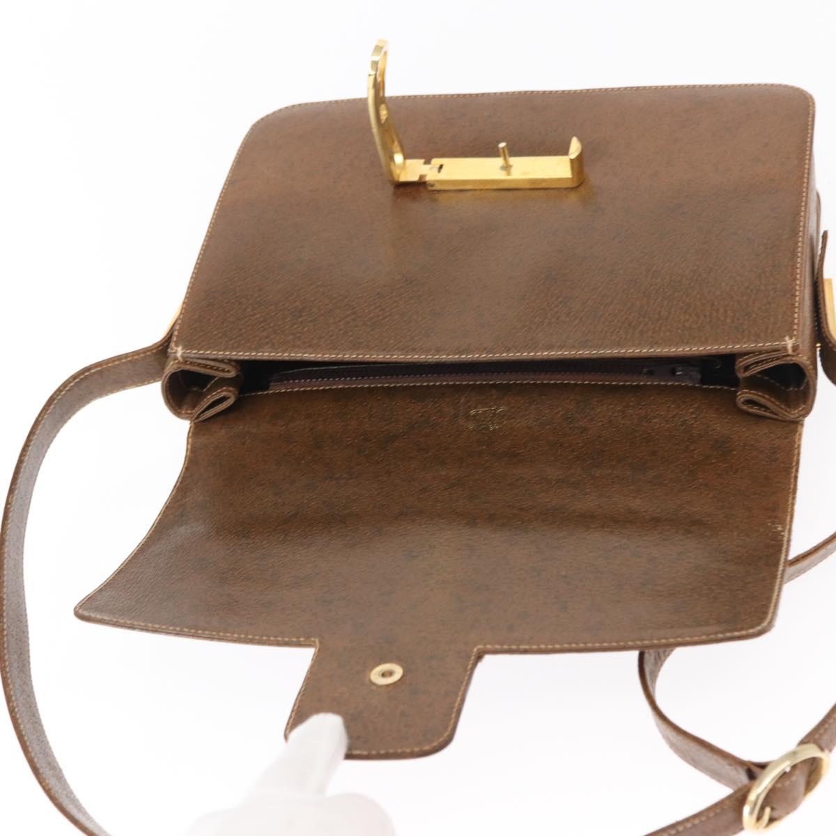 GUCCI Shoulder Bag Leather Brown Gold Auth am9842