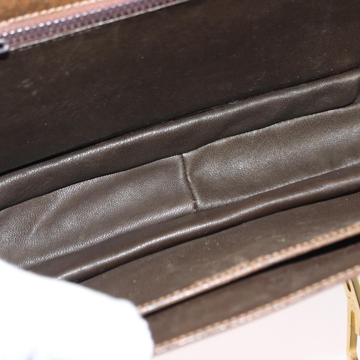 GUCCI Shoulder Bag Leather Brown Gold Auth am9842