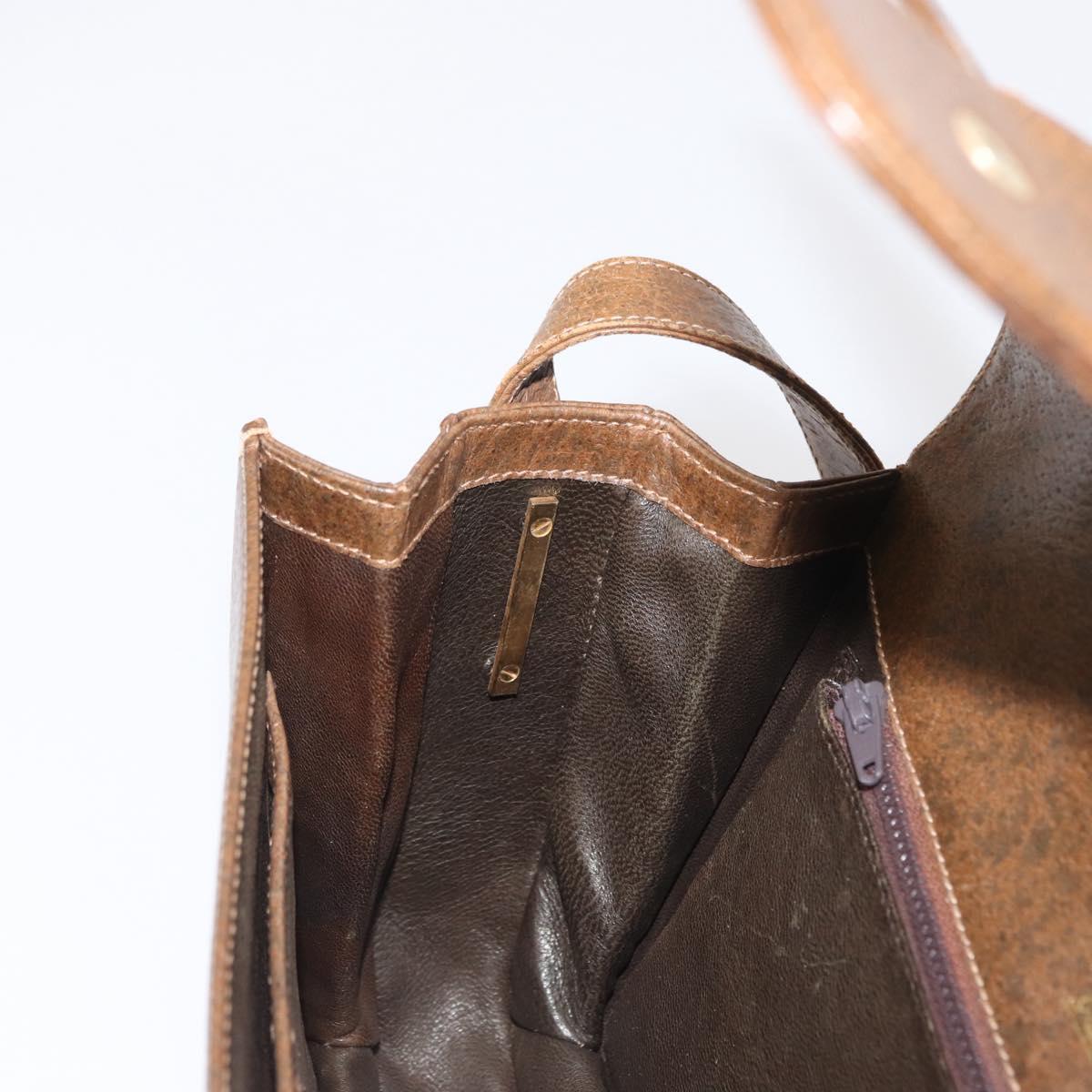 GUCCI Shoulder Bag Leather Brown Gold Auth am9842