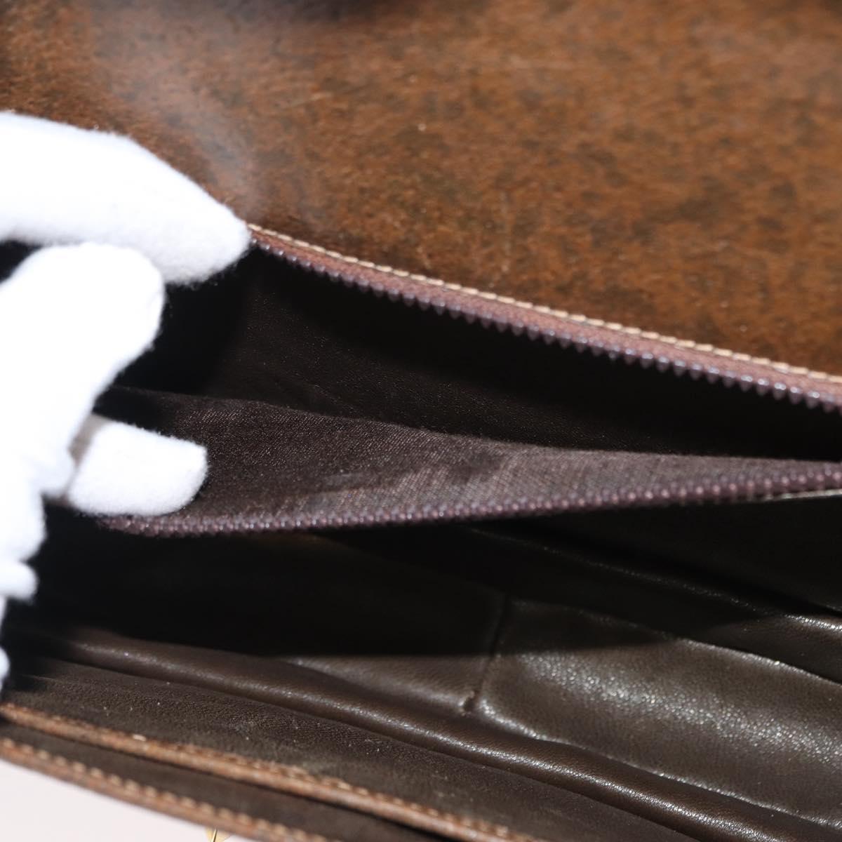 GUCCI Shoulder Bag Leather Brown Gold Auth am9842