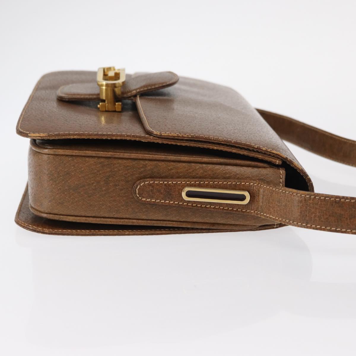 GUCCI Shoulder Bag Leather Brown Gold Auth am9842
