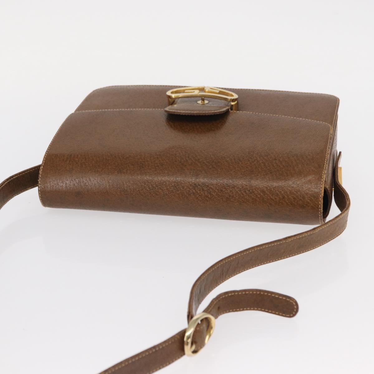 GUCCI Shoulder Bag Leather Brown Gold Auth am9842