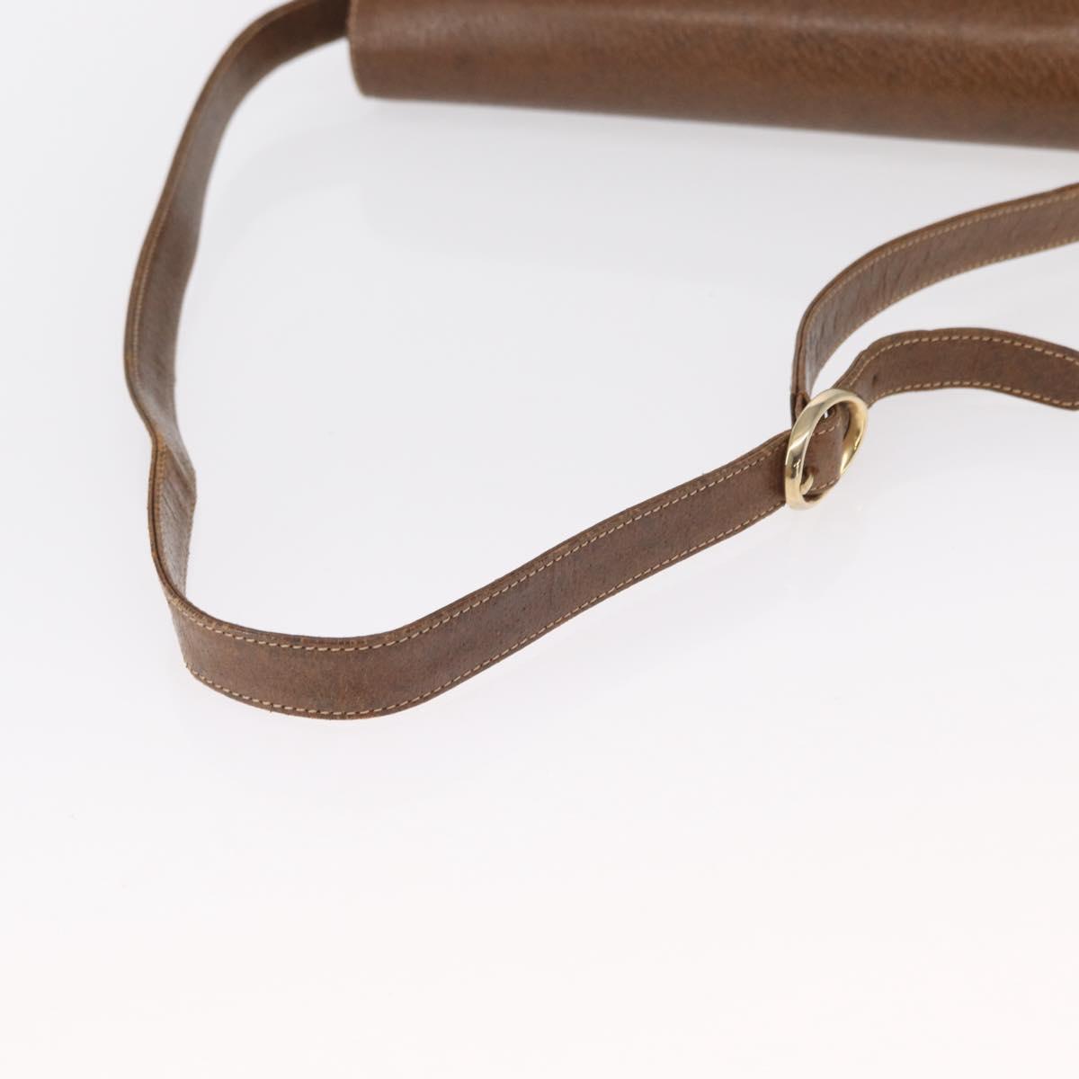 GUCCI Shoulder Bag Leather Brown Gold Auth am9842