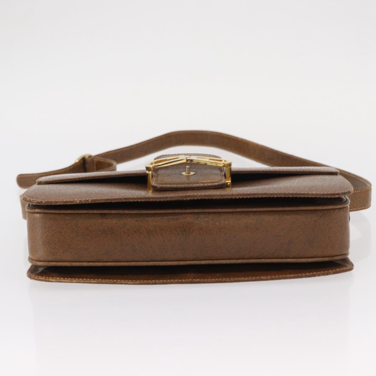 GUCCI Shoulder Bag Leather Brown Gold Auth am9842