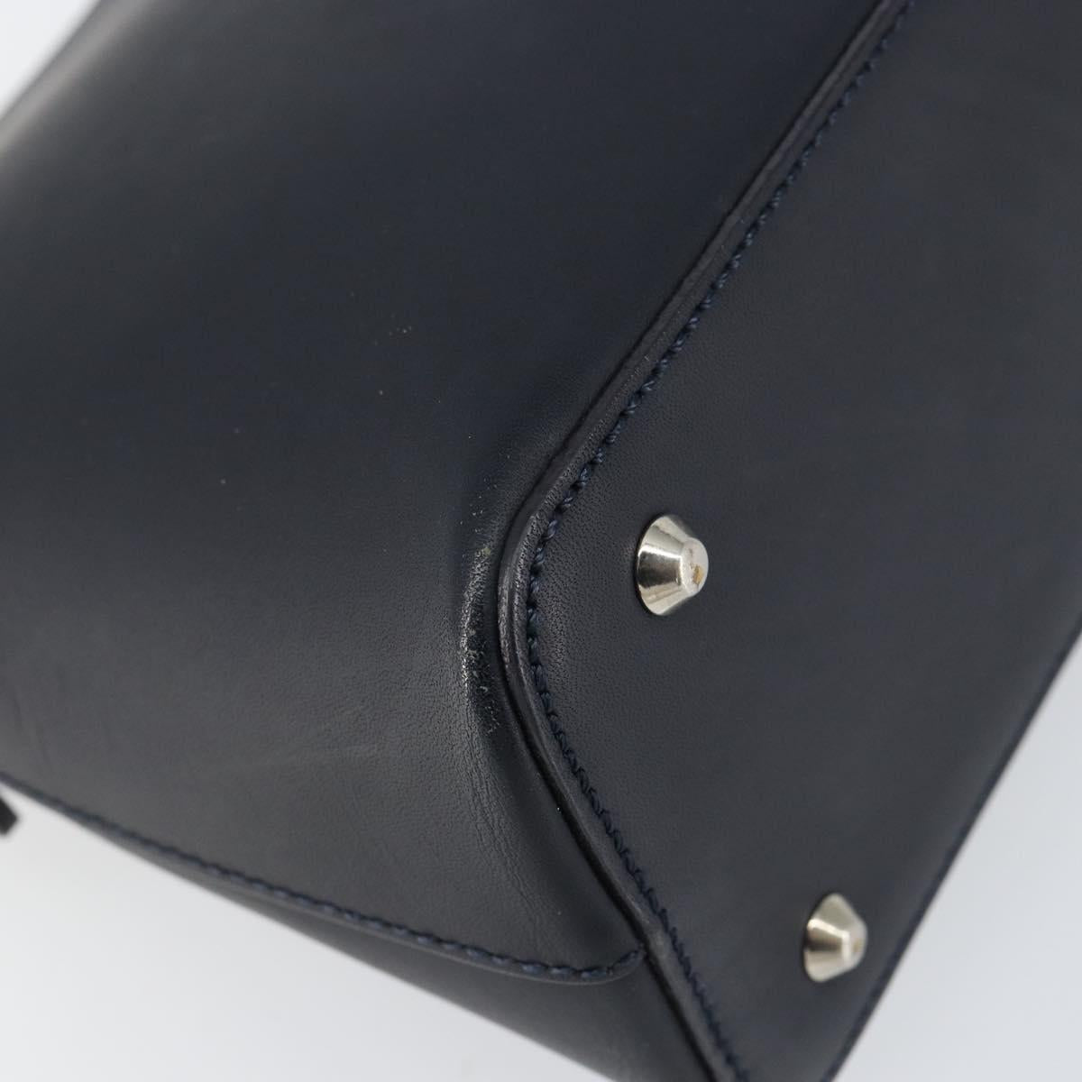 BURBERRY One Shoulder Bag Leather Navy Silver Auth am9843