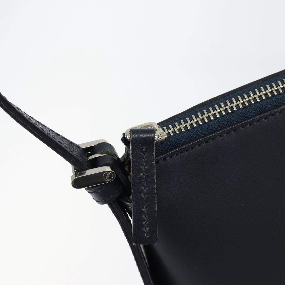 BURBERRY One Shoulder Bag Leather Navy Silver Auth am9843