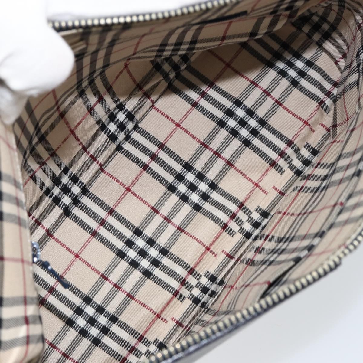 BURBERRY One Shoulder Bag Leather Navy Silver Auth am9843