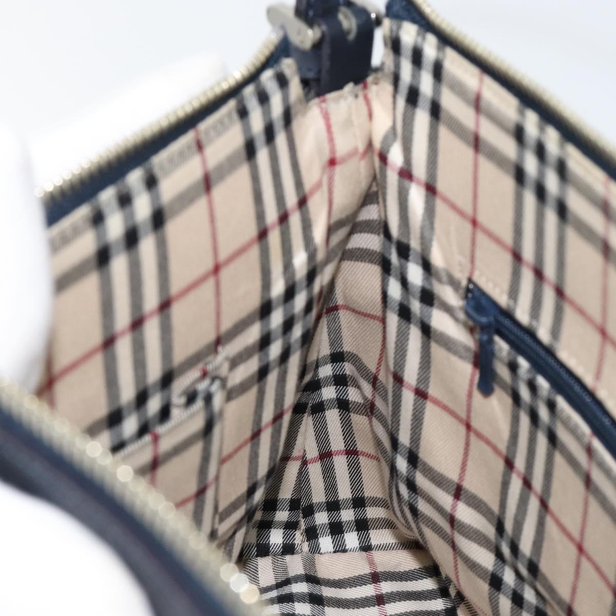 BURBERRY One Shoulder Bag Leather Navy Silver Auth am9843