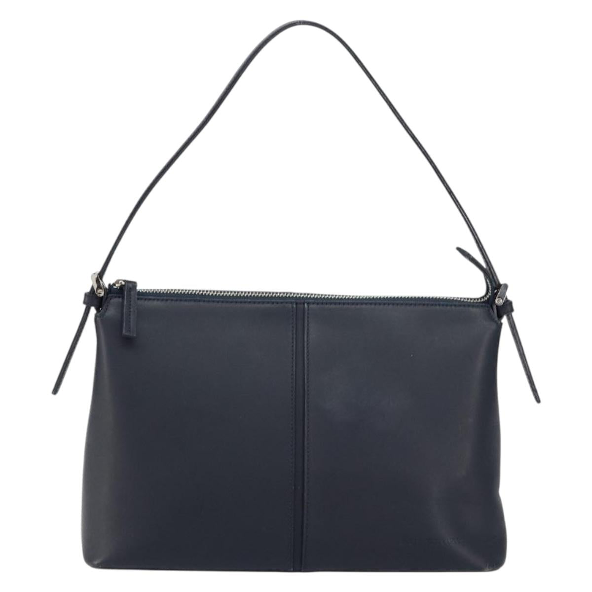 BURBERRY One Shoulder Bag Leather Navy Silver Auth am9843