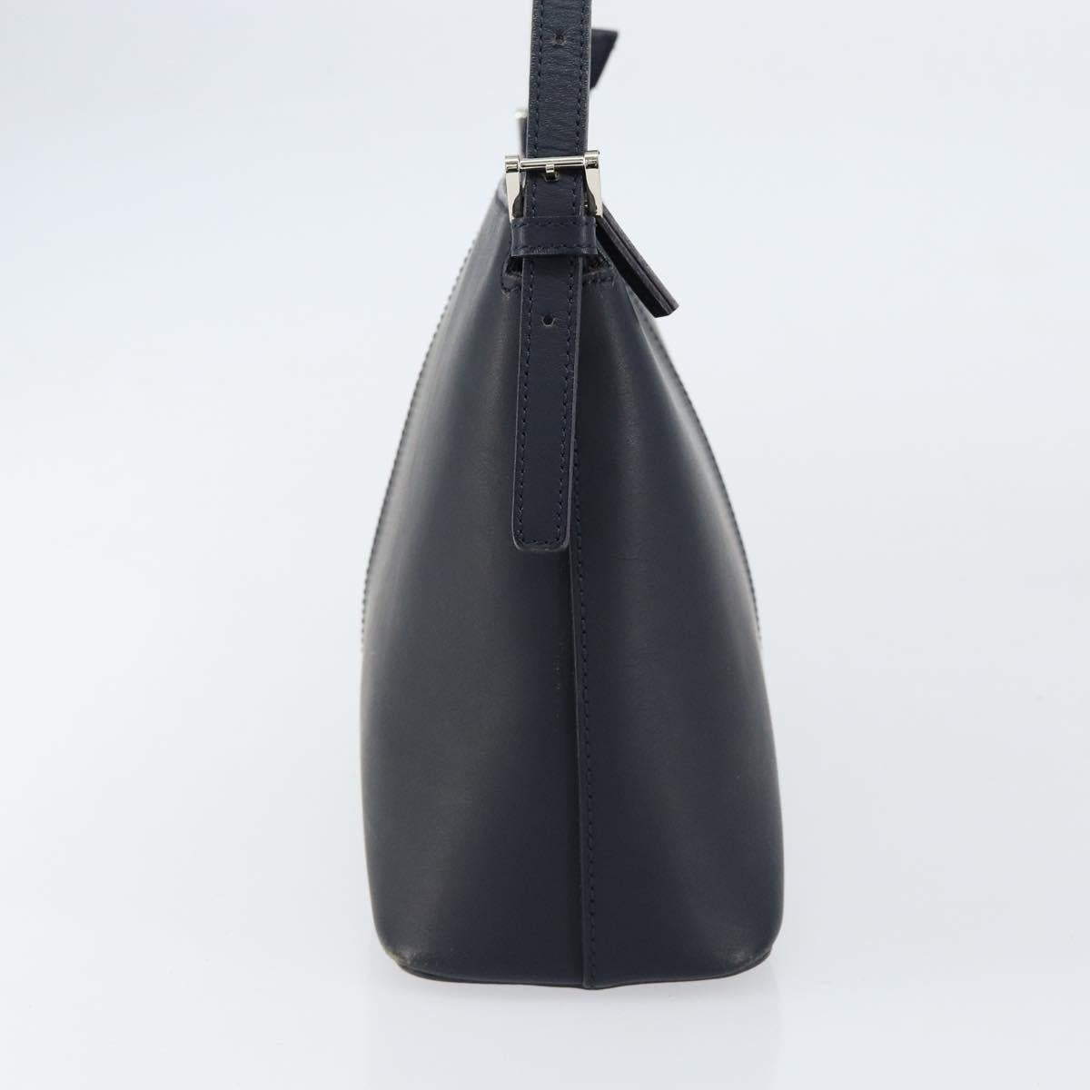 BURBERRY One Shoulder Bag Leather Navy Silver Auth am9843