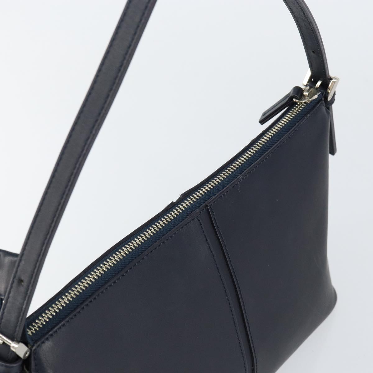 BURBERRY One Shoulder Bag Leather Navy Silver Auth am9843