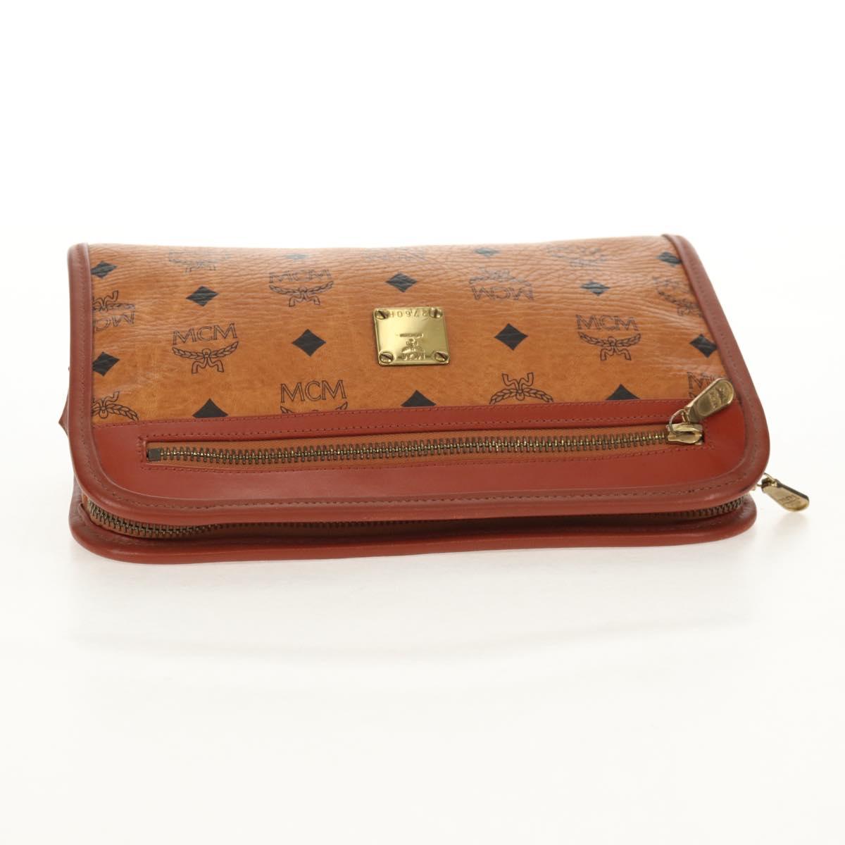 MCM Logogram Vicetos Clutch Bag PVC Leather Brown Gold Auth am9844V