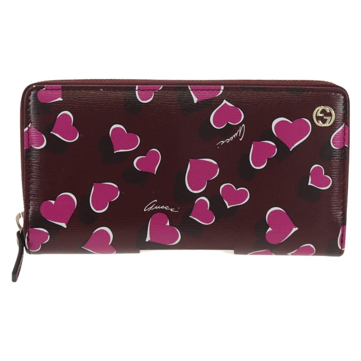 GUCCI Heart Long Wallet Leather Purple Auth am9847V