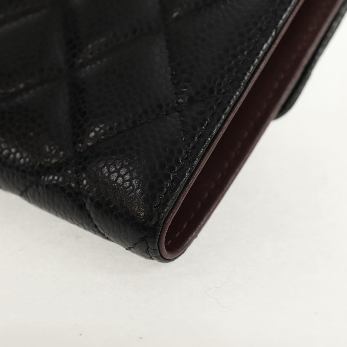 CHANEL Matelasse Compact Wallet Caviar Skin Black CC Auth am9849V