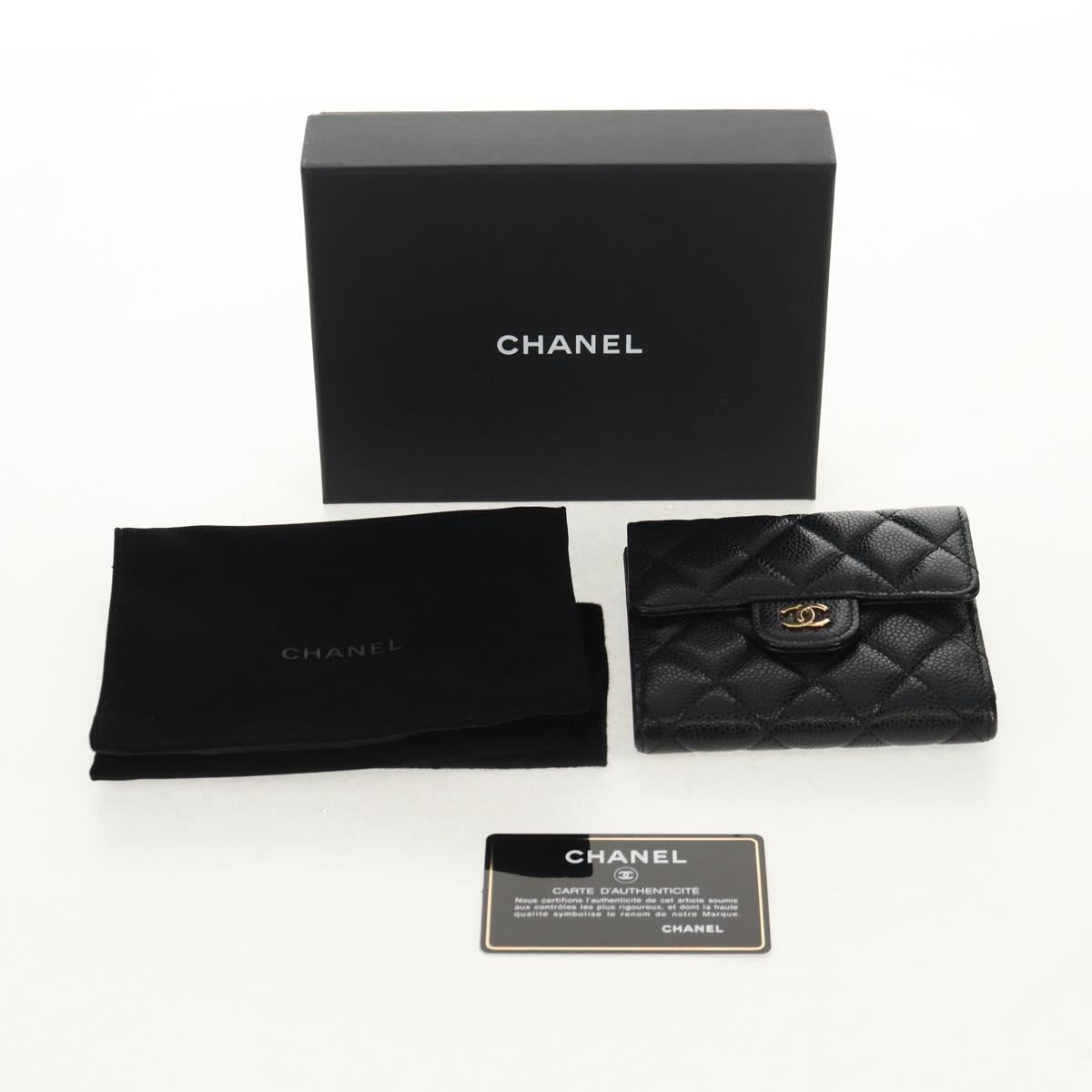 CHANEL Matelasse Compact Wallet Caviar Skin Black CC Auth am9849V