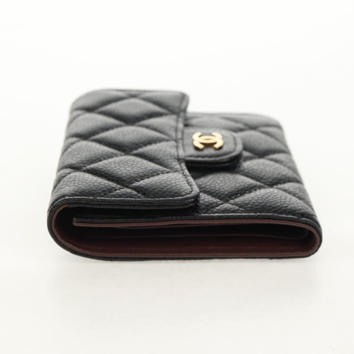 CHANEL Matelasse Compact Wallet Caviar Skin Black CC Auth am9849V