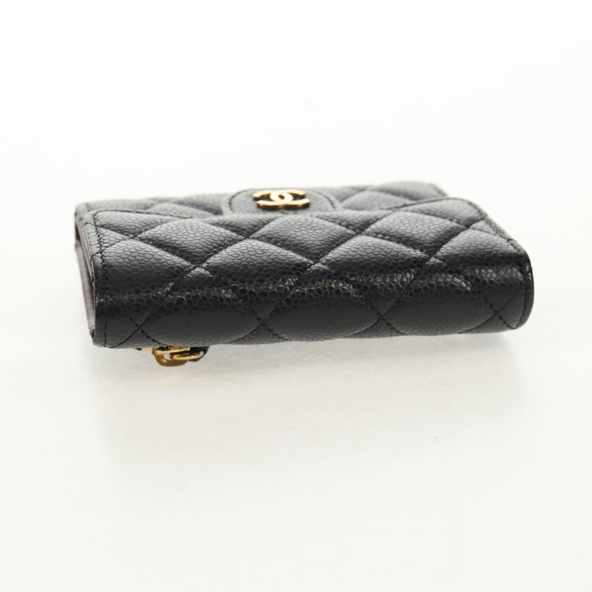 CHANEL Matelasse Compact Wallet Caviar Skin Black CC Auth am9849V