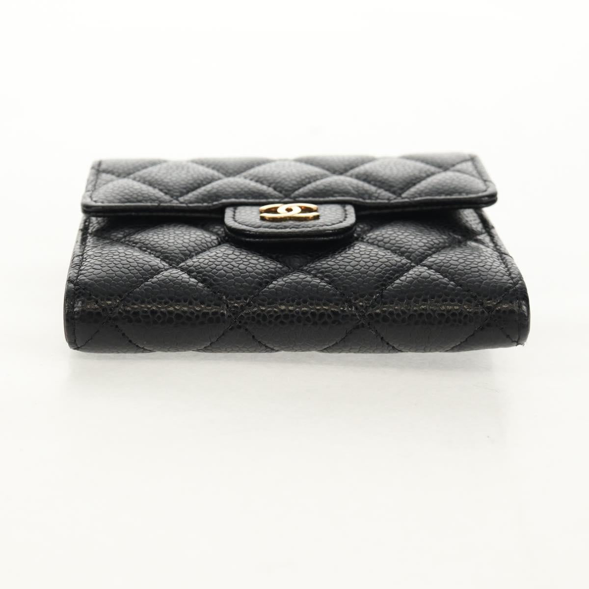 CHANEL Matelasse Compact Wallet Caviar Skin Black CC Auth am9849V
