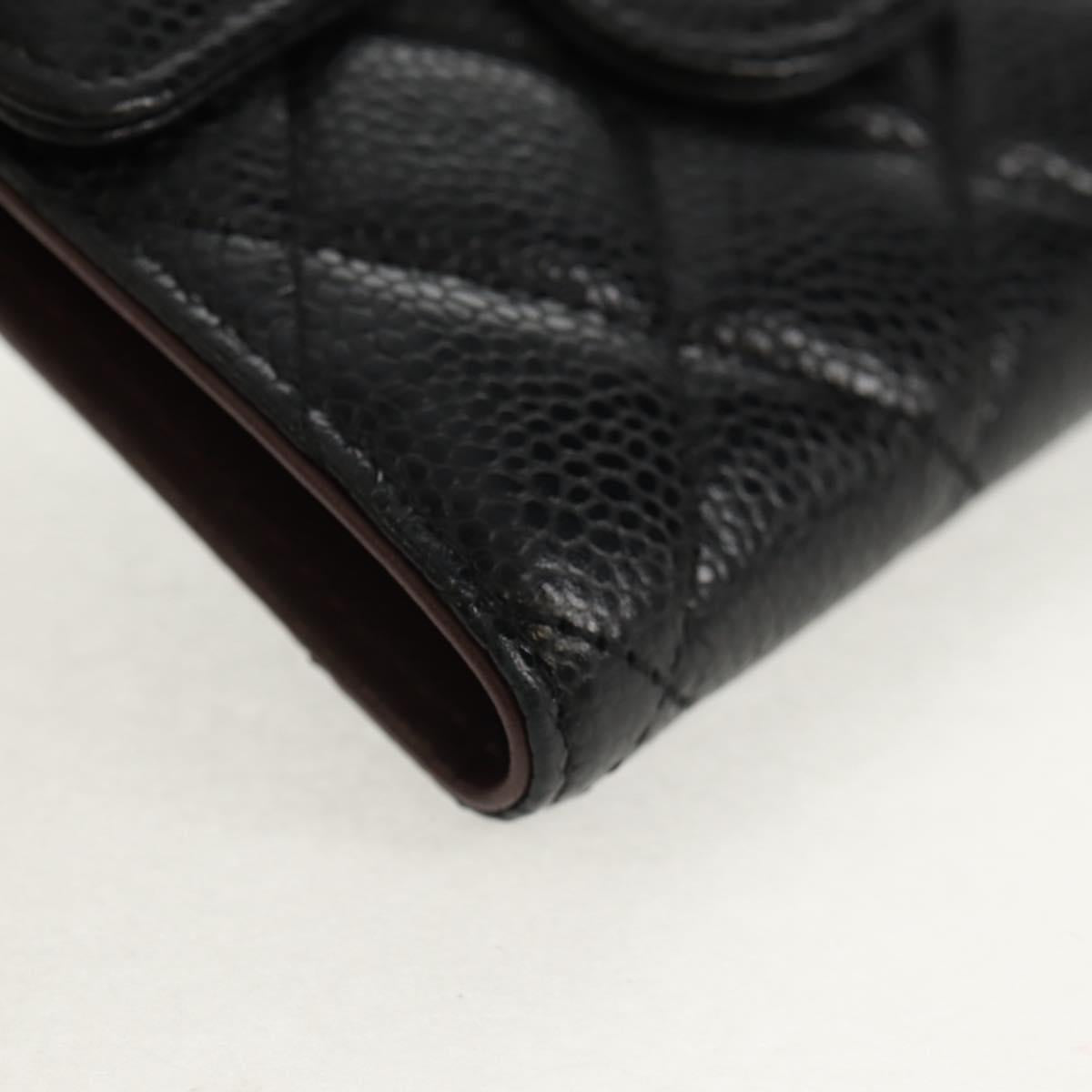CHANEL Matelasse Compact Wallet Caviar Skin Black CC Auth am9849V