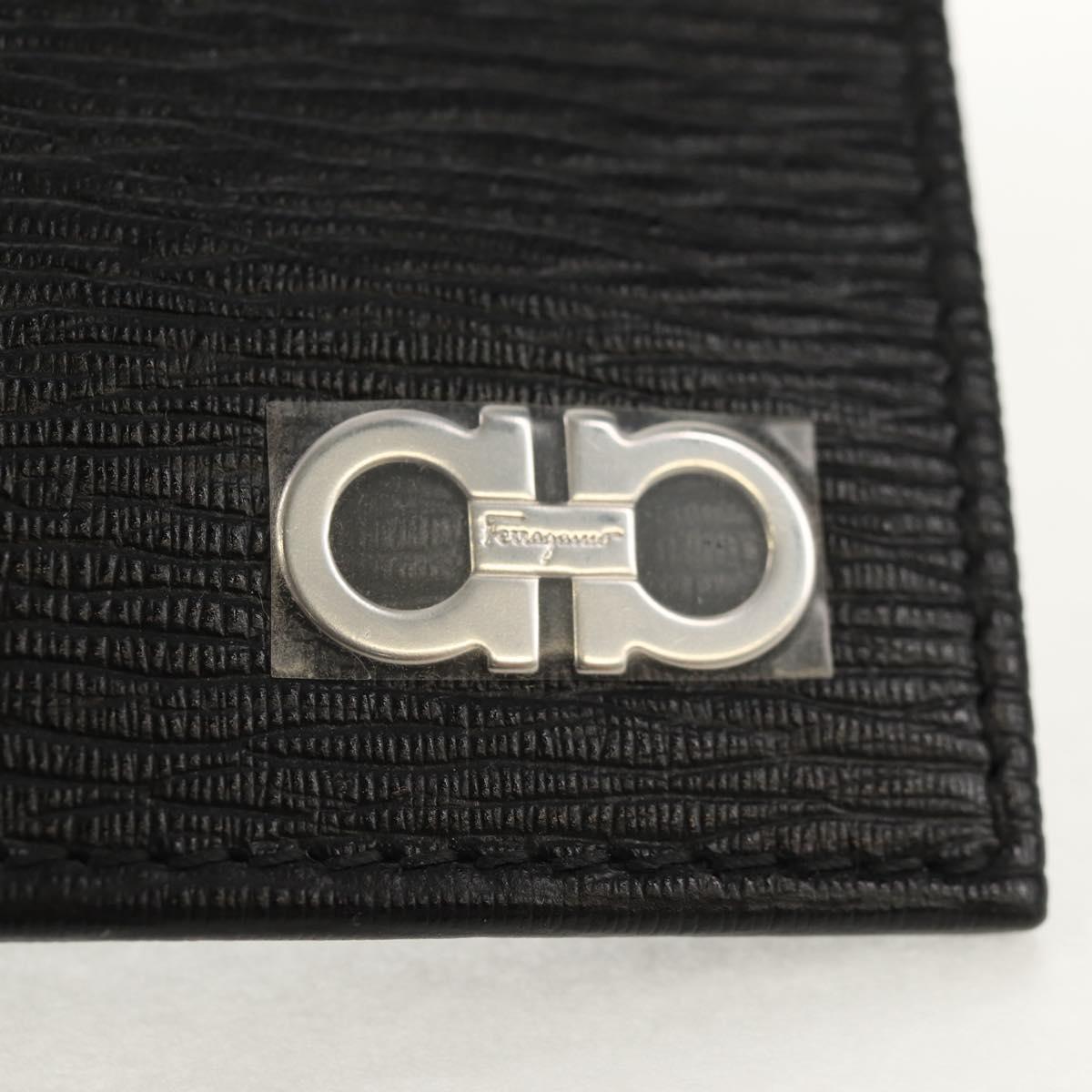 Salvatore Ferragamo Gancini Compact Wallet Leather Black Silver Auth am9850V