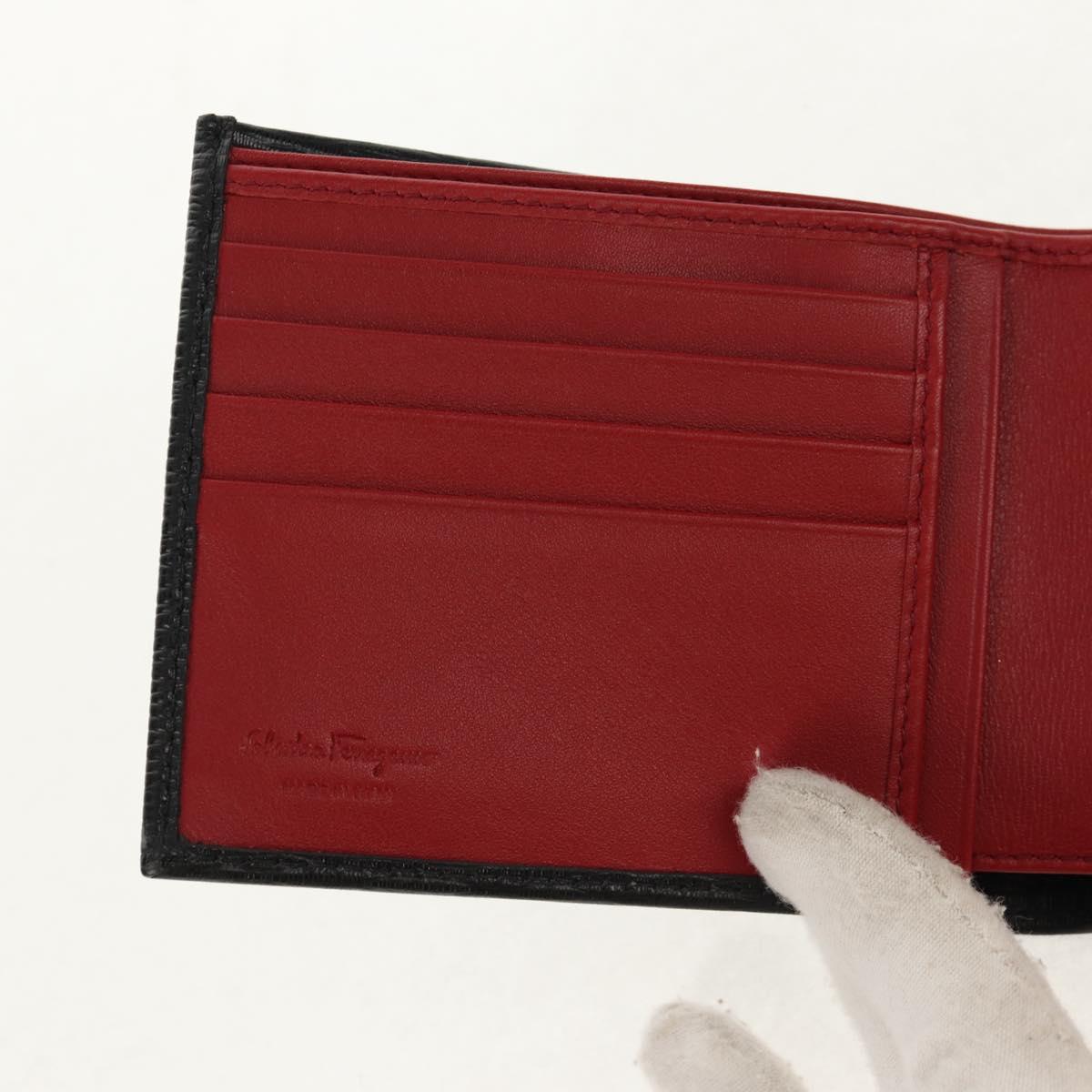 Salvatore Ferragamo Gancini Compact Wallet Leather Black Silver Auth am9850V