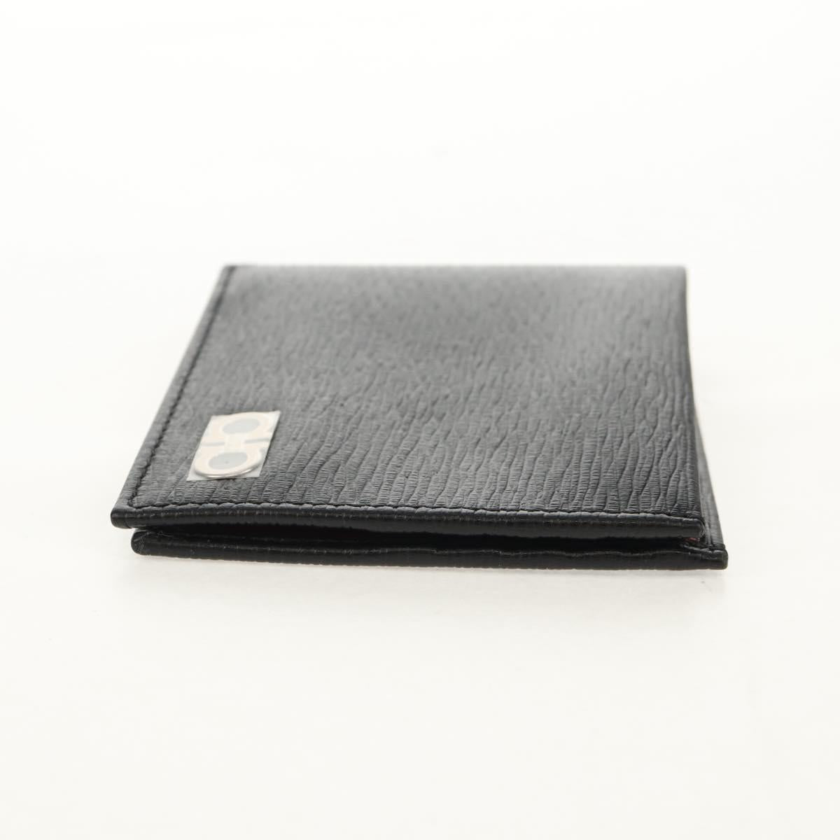 Salvatore Ferragamo Gancini Compact Wallet Leather Black Silver Auth am9850V