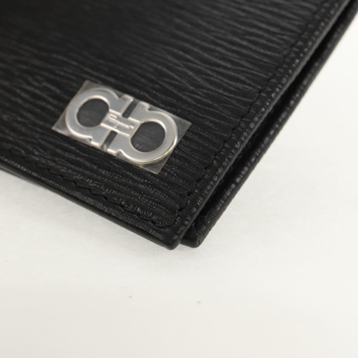 Salvatore Ferragamo Gancini Compact Wallet Leather Black Silver Auth am9850V