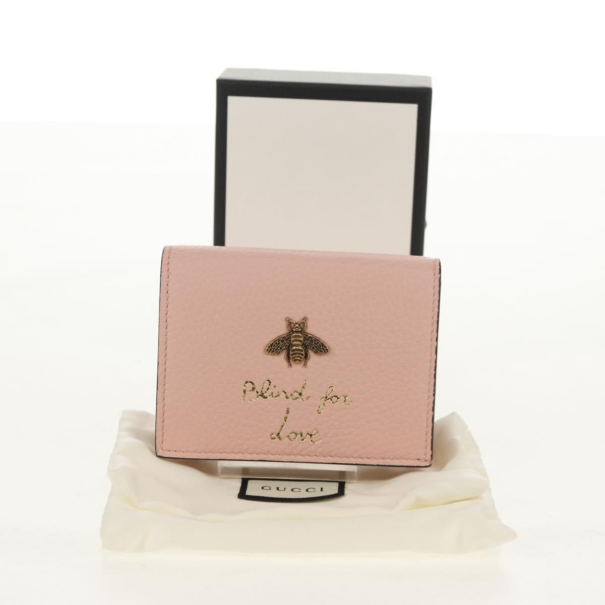 GUCCI Animalie Compact Wallet Leather Pink Gold 498096 Auth am9852V