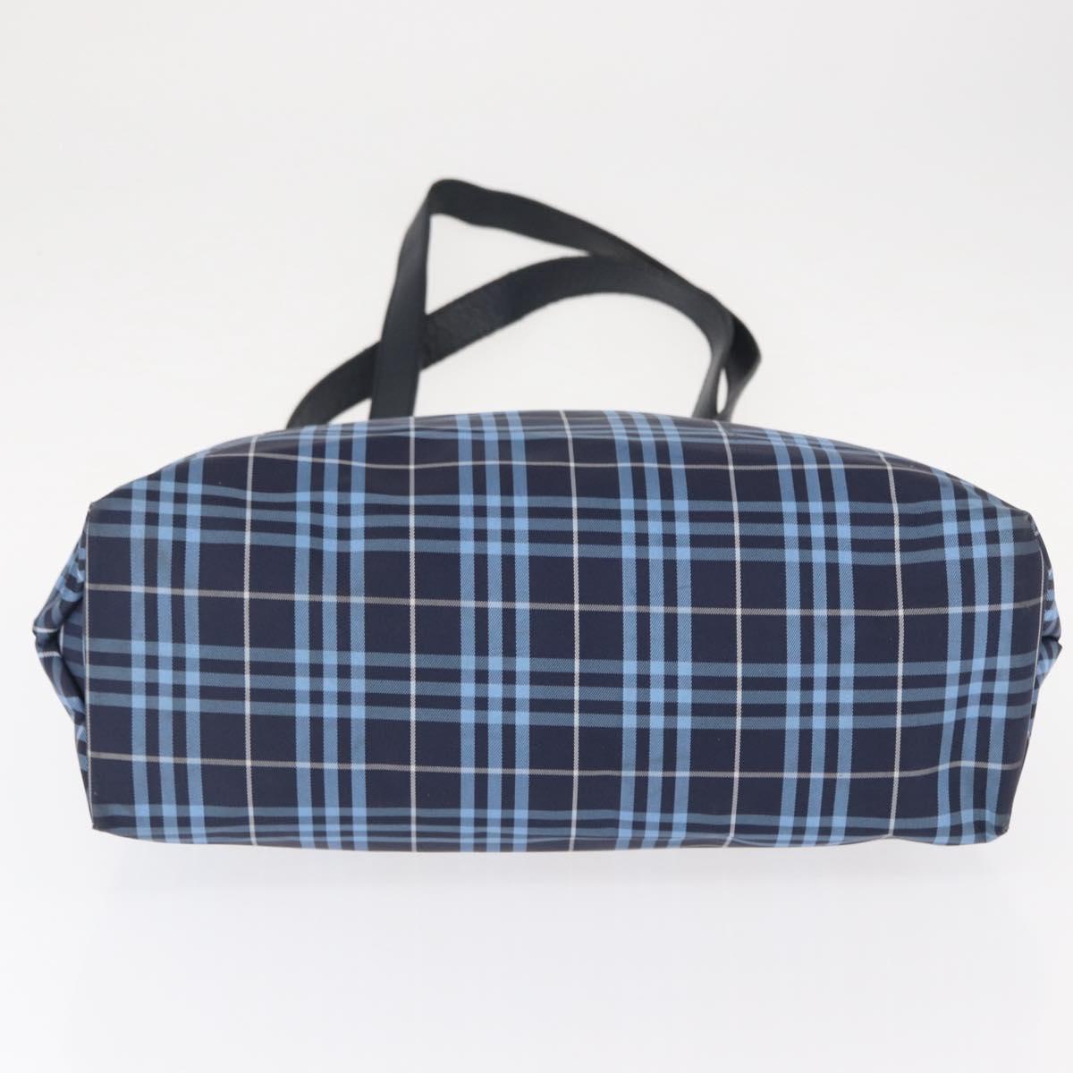 BURBERRY Nova Check Tote Bag Nylon Blue Silver Auth am9857