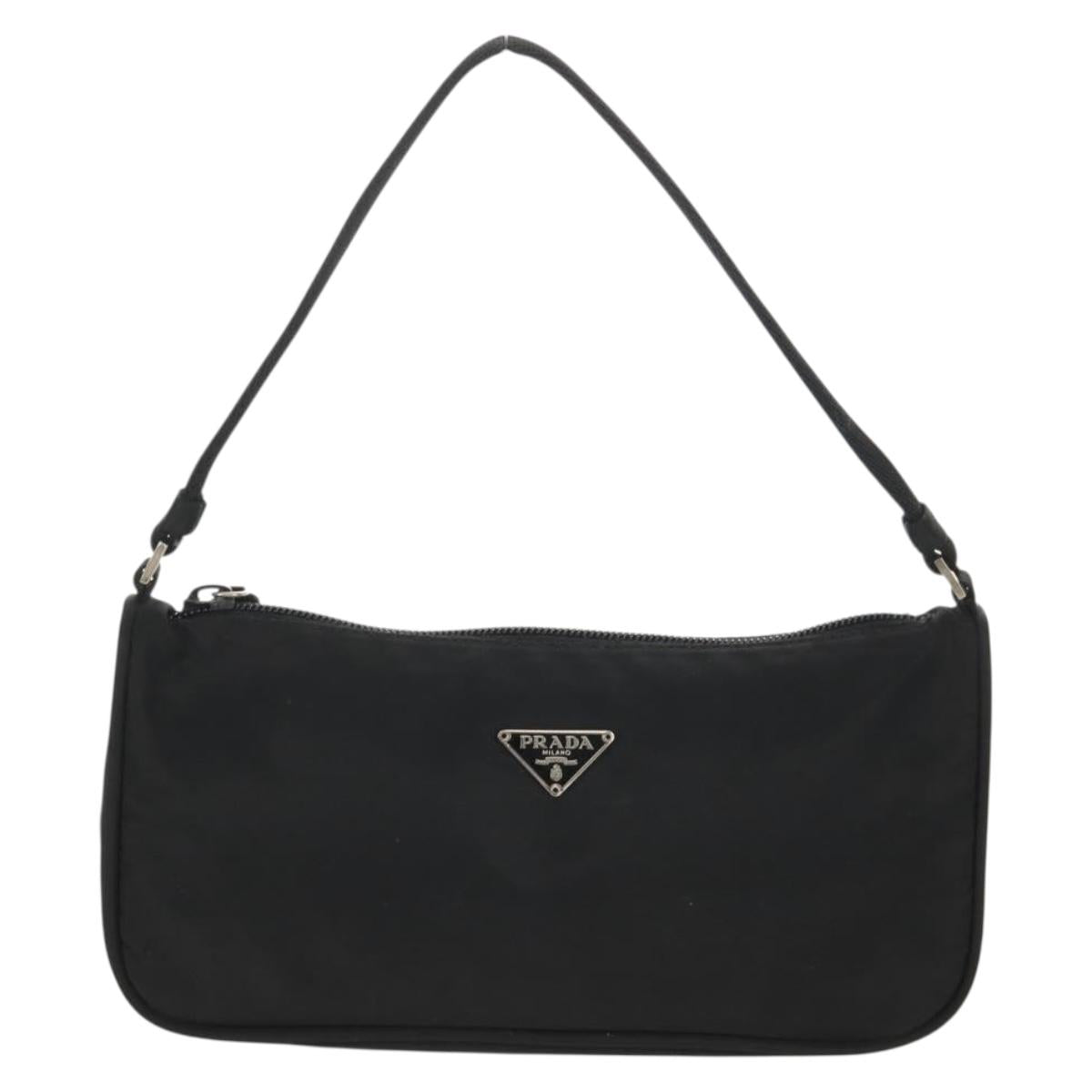 PRADA Accessory Pouch Nylon Black Silver Auth am9858V