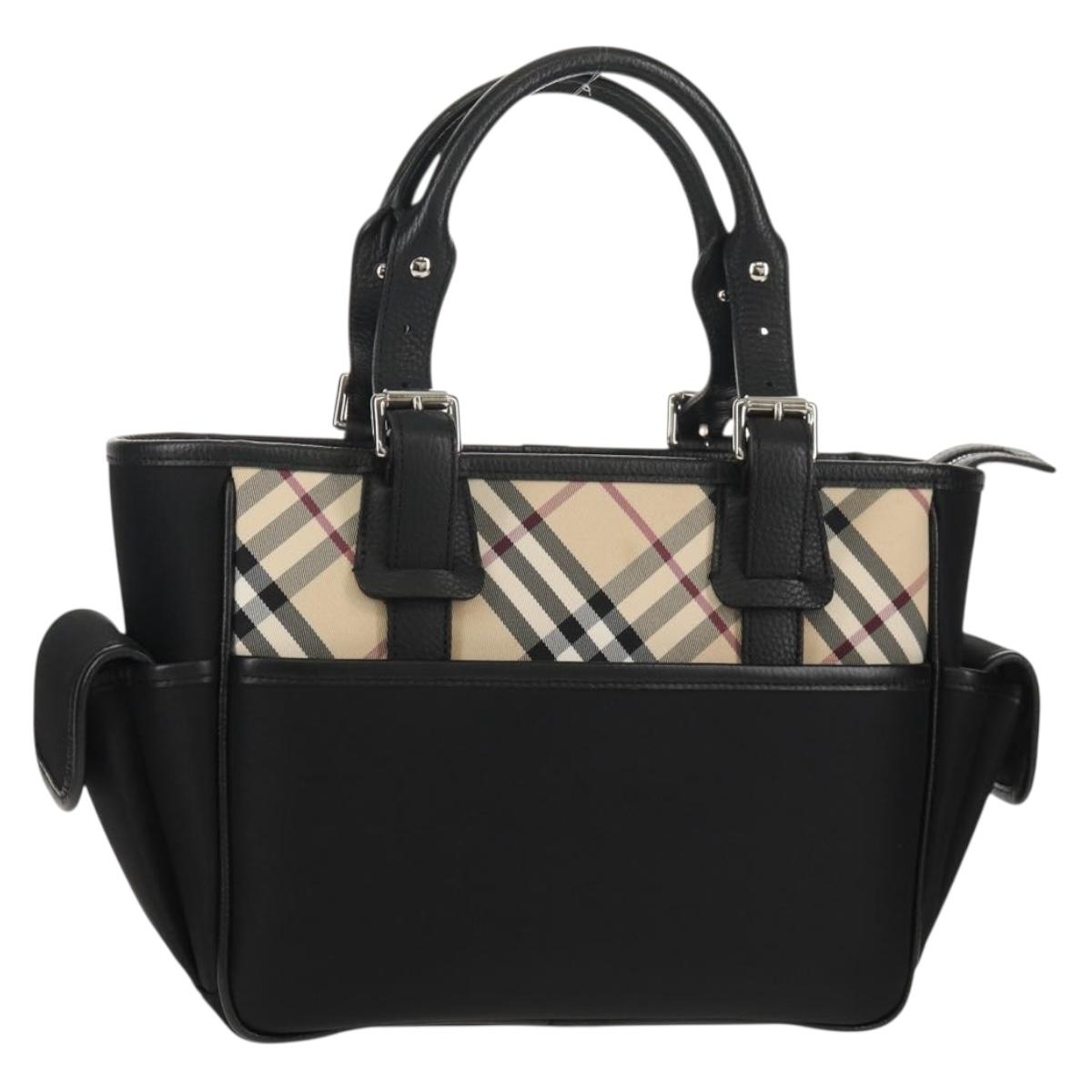 BURBERRY Nova Check Hand Bag Nylon Beige Silver Auth am9859V