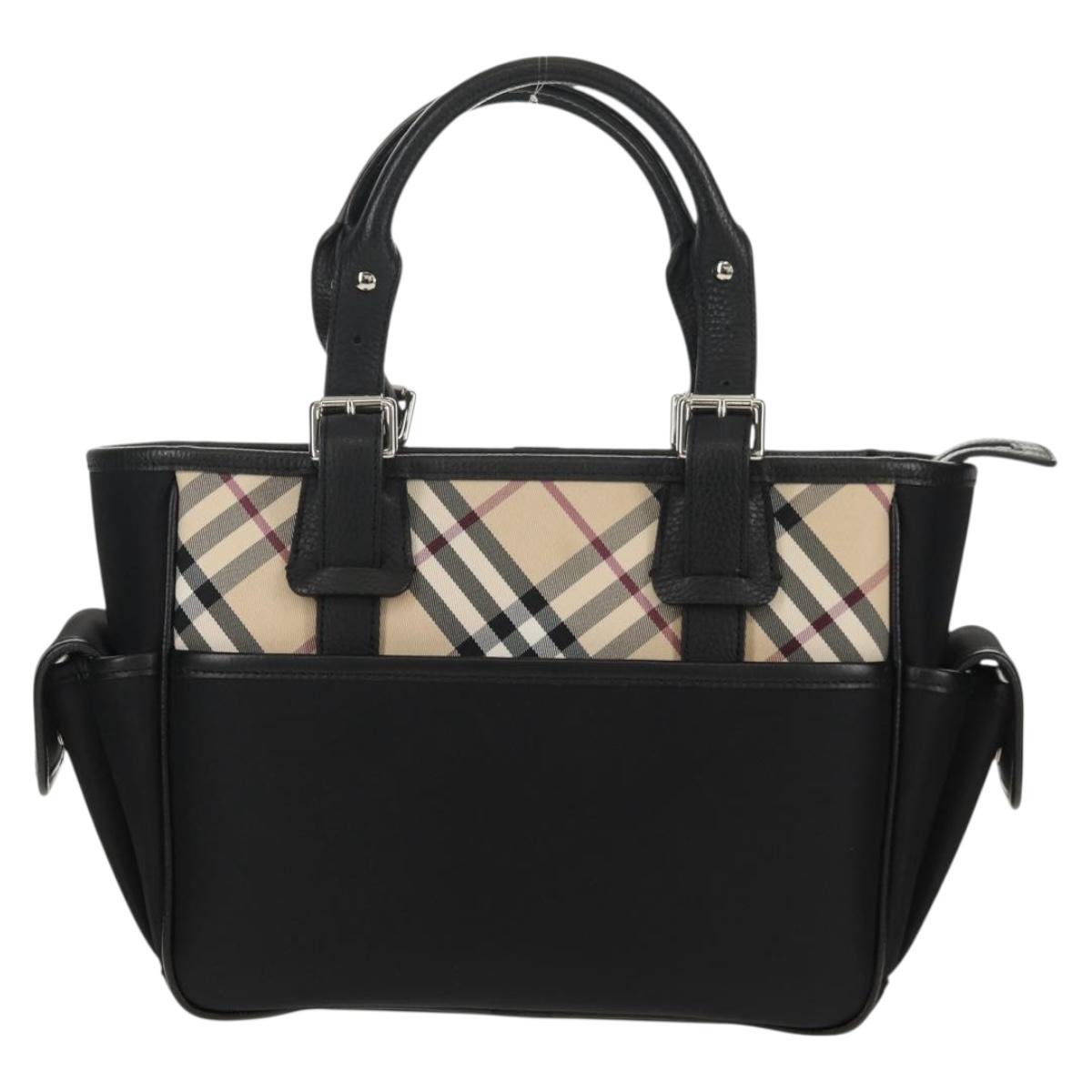 BURBERRY Nova Check Hand Bag Nylon Beige Silver Auth am9859V