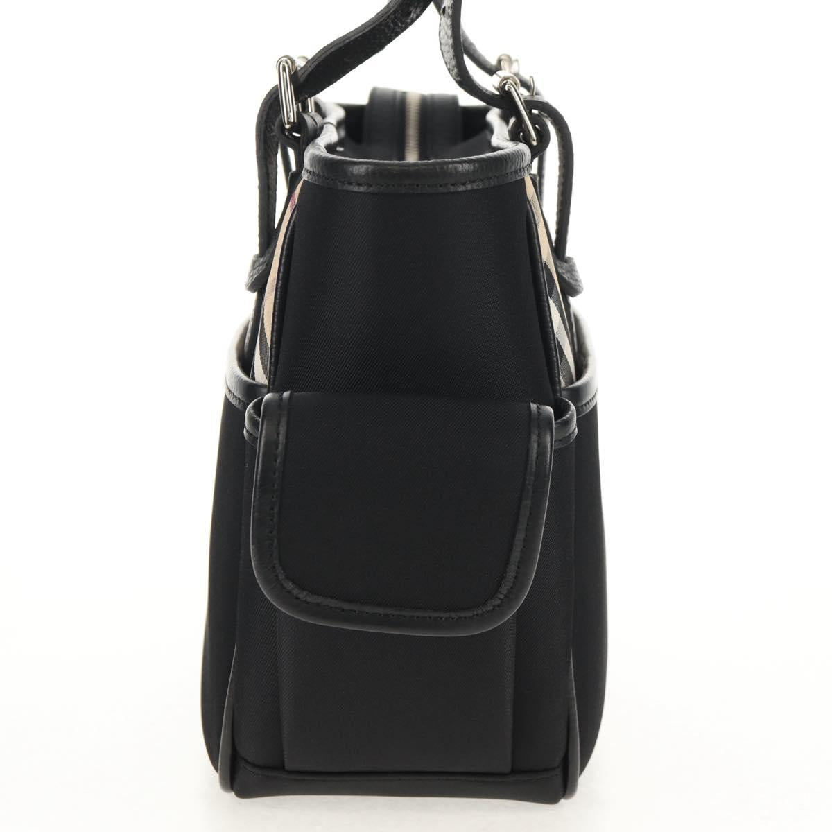 BURBERRY Nova Check Hand Bag Nylon Beige Silver Auth am9859V