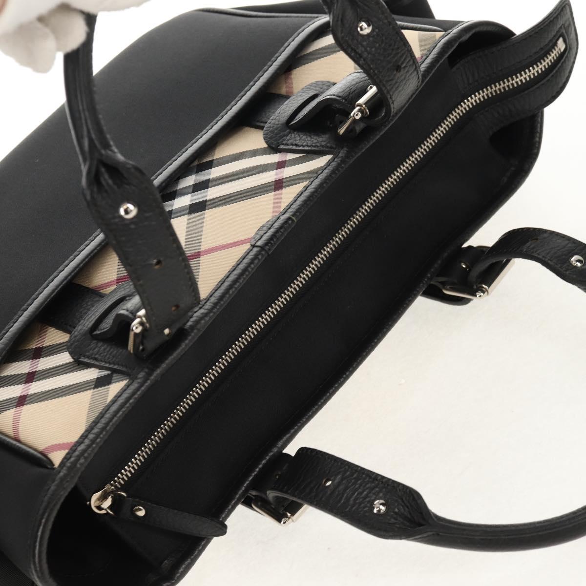 BURBERRY Nova Check Hand Bag Nylon Beige Silver Auth am9859V