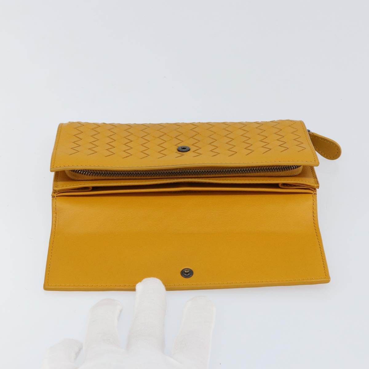 BOTTEGA VENETA INTRECCIATO Long Wallet Leather Yellow Auth am9863