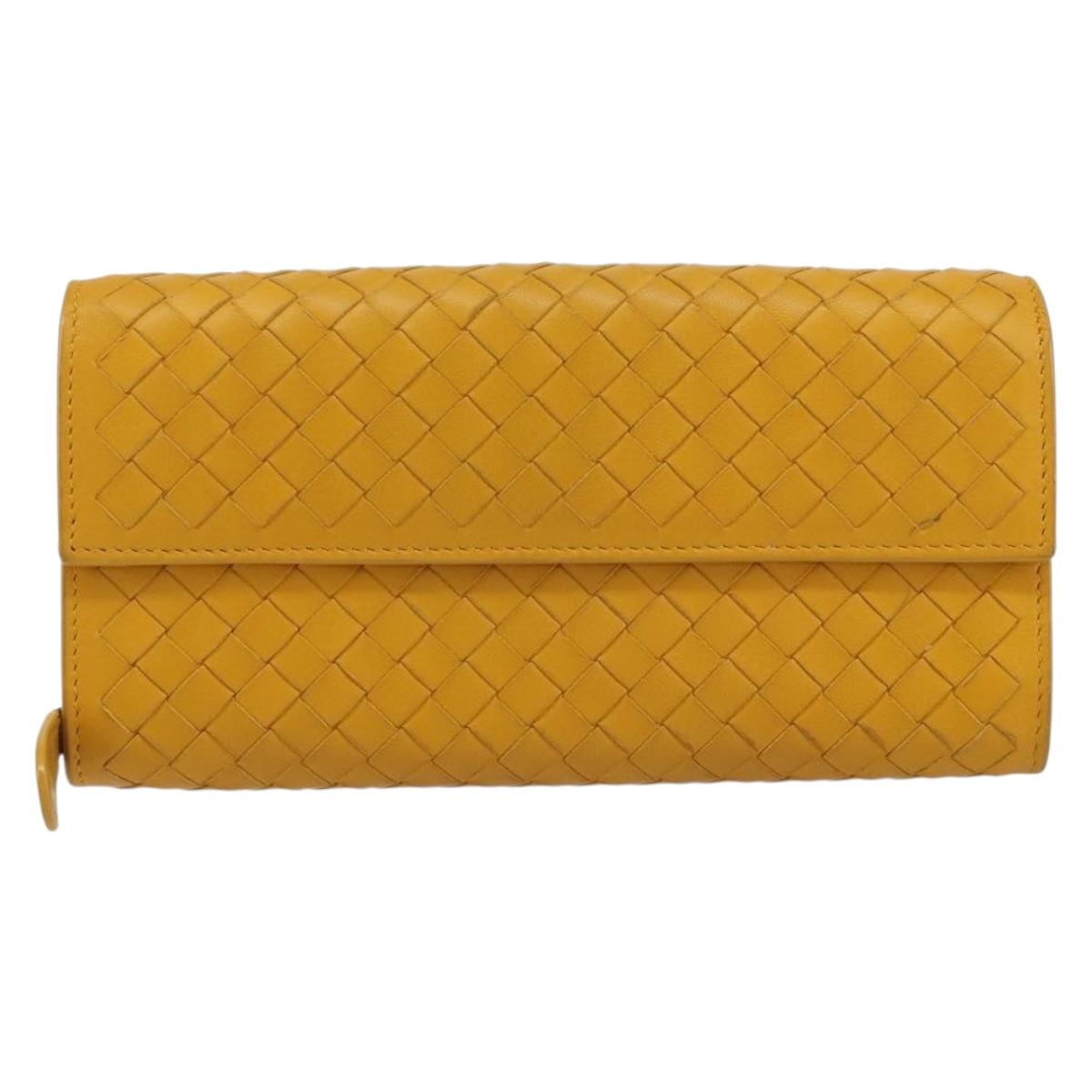 BOTTEGA VENETA INTRECCIATO Long Wallet Leather Yellow Auth am9863