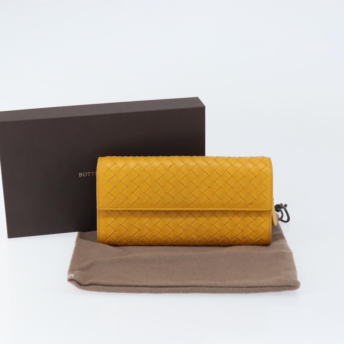 BOTTEGA VENETA INTRECCIATO Long Wallet Leather Yellow Auth am9863