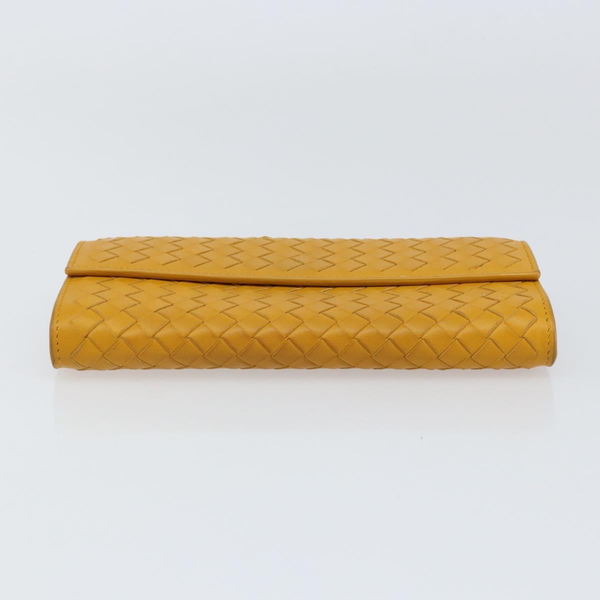 BOTTEGA VENETA INTRECCIATO Long Wallet Leather Yellow Auth am9863
