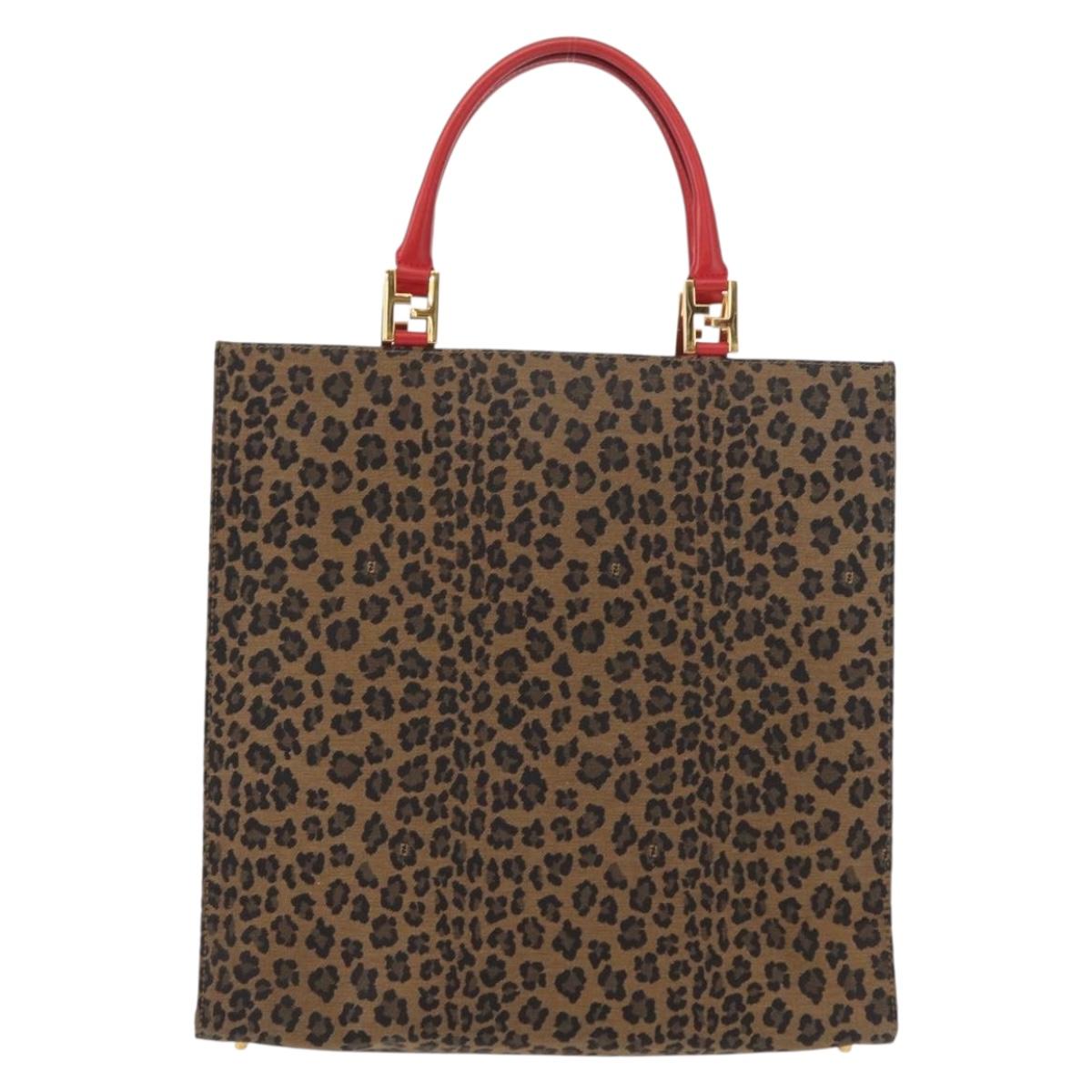 FENDI Tote Bag Canvas Brown Gold Auth am9867