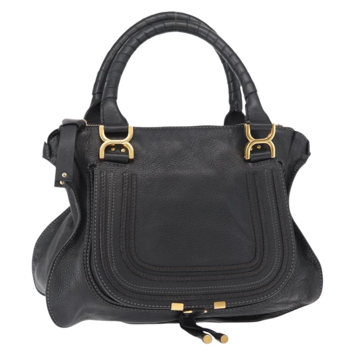 Chloe Marcie Hand Bag Leather Black Gold Auth am9872