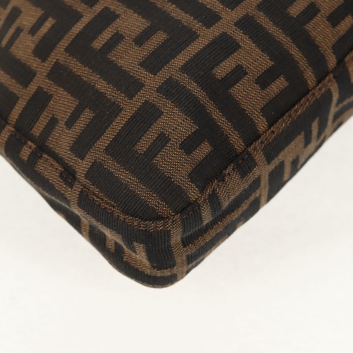 FENDI Zucca Canvas Mamma Baguette Shoulder Bag Black Brown Auth am9876V