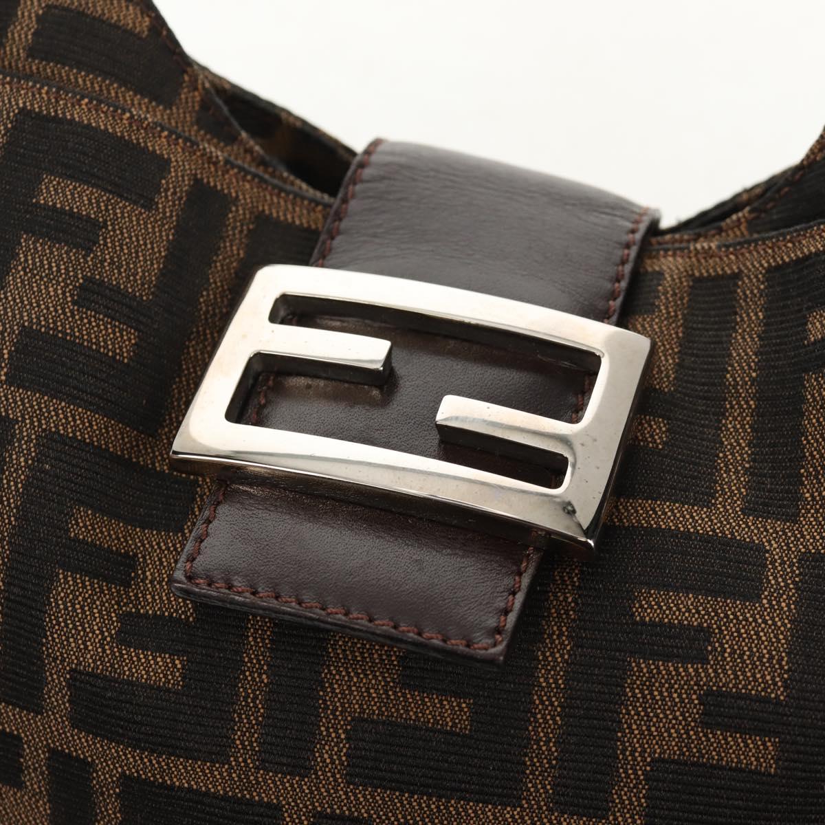 FENDI Zucca Canvas Mamma Baguette Shoulder Bag Black Brown Auth am9876V